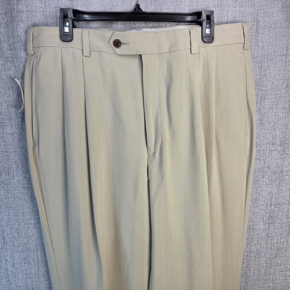 NEW Jos. A Bank Pants Mens 35x32 Khaki Pleated 100% Silk VIP Trousers Cuffed Hem